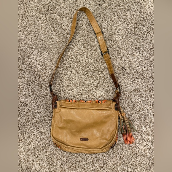 Women’s Frye Woven Leather Crossbody Messenger Multi-Color Western Tassel Bag - Picture 7 of 13